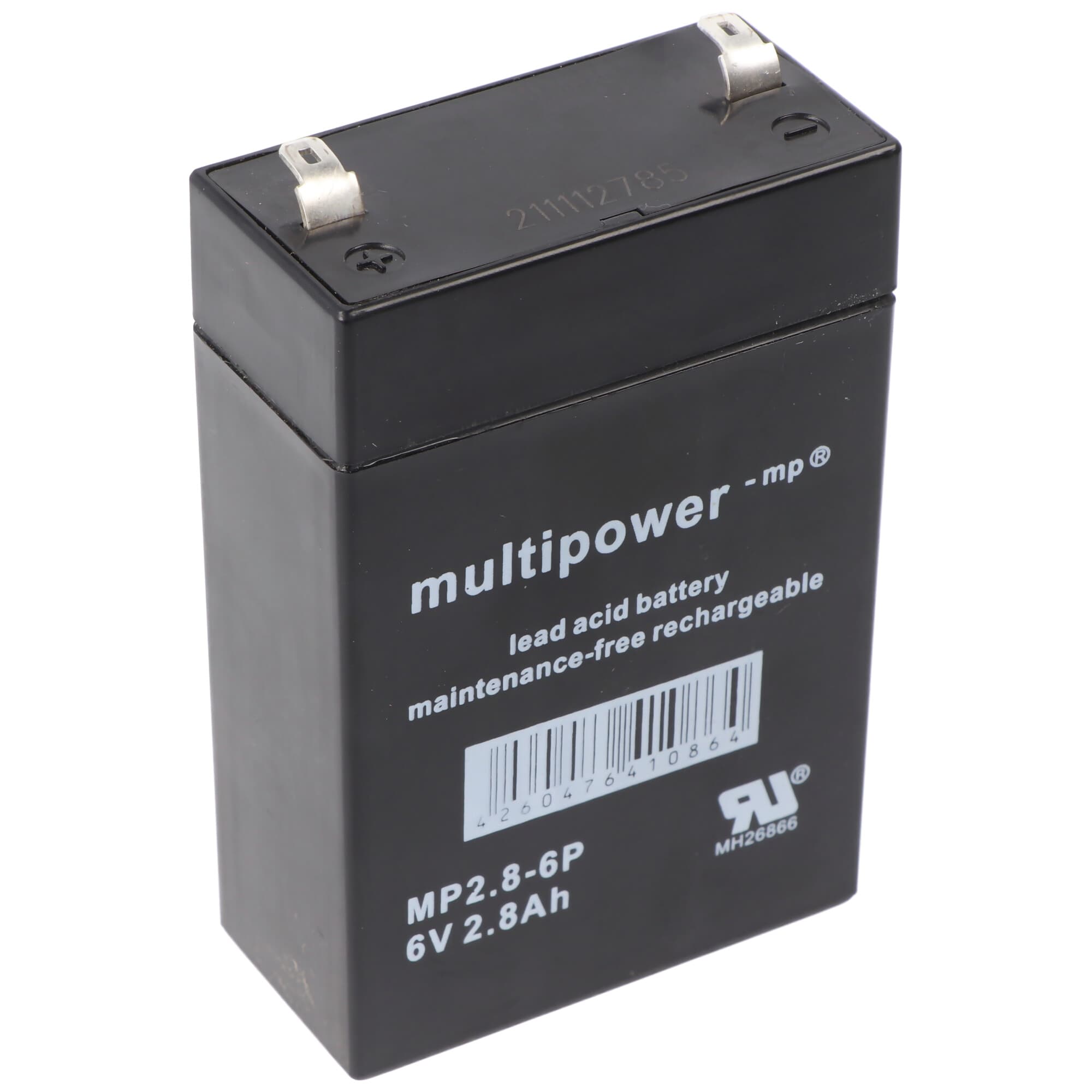 Batterie au plomb Multipower MP2.8-6, 6V 2800mAh, connexions 4.8mm