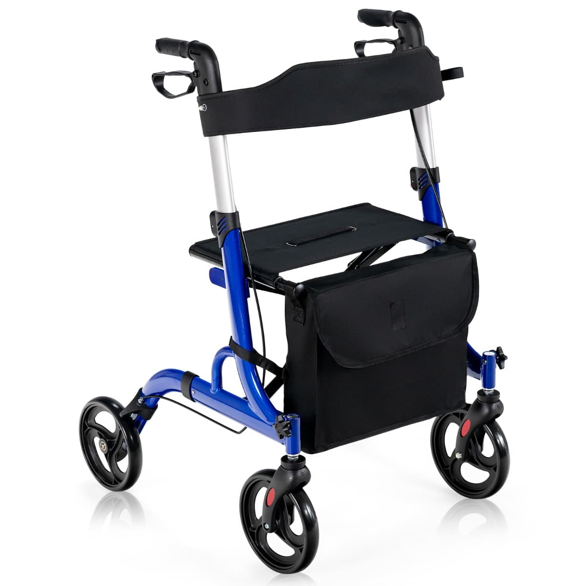 CostwayDéambulateur à 4 Roues Pliable en Alliage d'Aluminium Rollator Poignées Réglables en Hauteur 83-96 cm Dossier Réversible Double Charge 150KG