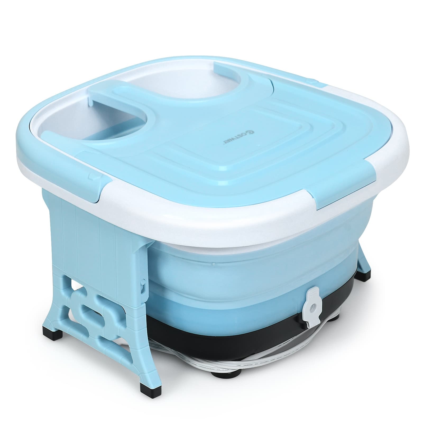 CostwayBain de Pieds Thalasso Balnéothérapie avec Télécommande Cuve Repliable Lumière Infrarouge avec Massage à Bulles et Vibration Bleu