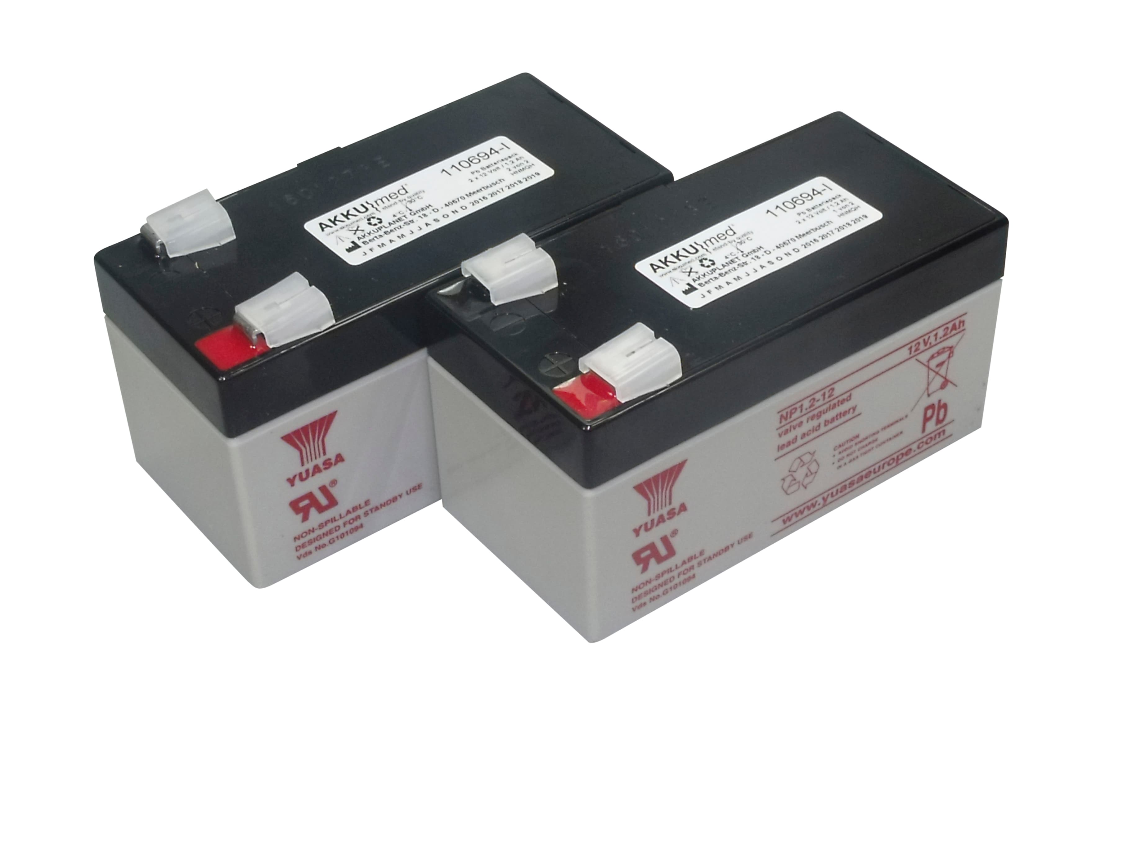 Insert de batterie en plomb adapté au lit d'hôpital Hill Rom de type LI150Ax LI150Bx -2x12 Volt 1,2 Ah conforme CE