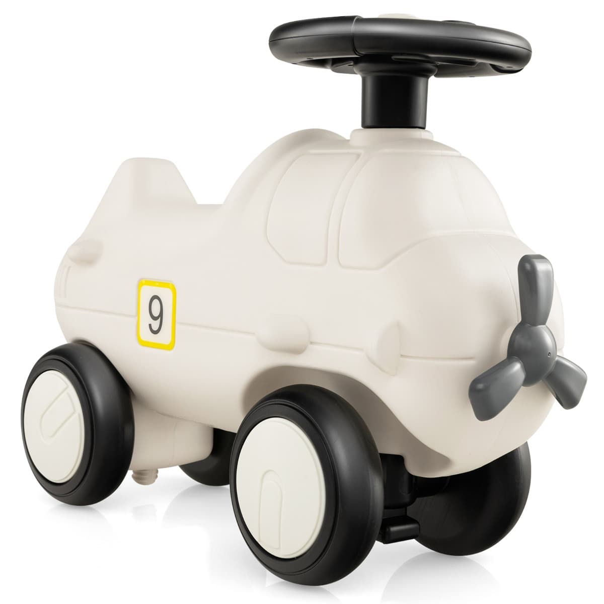 CostwayPorteur Enfants en Forme Avion avec Hélice & Volant Réaliste Voiture à Pousser Intérieur Exterieur avec 4 Roues Charge 45kg pour 18-72 Mois